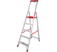 Стремянка алюминиевая односторонняя профессиональная NV3115, 1х5 ступеней 80 мм, органайзер